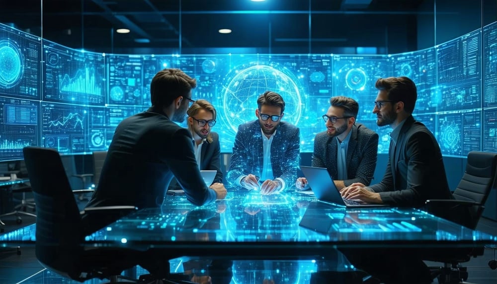 AI consulting team collaborating on ethical technology solutions